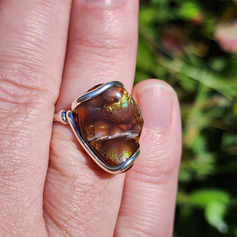 Aquas Calientes Fire Agate Ring sz 8 – Forged Embrace in Sterling Silver