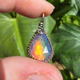 Double Sided Faceted Fiery Aurora Opal Pendant In Antiqued Sterling Silver - Rock Your World 