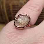 Raw Oregon Sunstone Crystal Ring Sz 7.5 in Copper