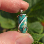 Bright Blue-Green Turquoise Pendant – Sterling Silver Forged Embrace
