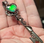 Dark Flash Aurora Opal Key Pendant - Copper Wirewrap Skeleton Key