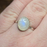 Moonstone Ring sz 10.5 – Blue Glow with Golden Spark in Sterling Silver