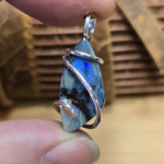 Boulder Opal Pendant with Blue-Green Fire – Sterling Silver Forged Embrace