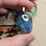 Blue Flash Labradorite Pillow Pendant – Soft Square Glow