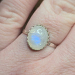 Moonstone Ring sz 10.5 – Blue Glow with Golden Spark in Sterling Silver