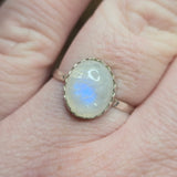Moonstone Ring sz 10.5 – Blue Glow with Golden Spark in Sterling Silver
