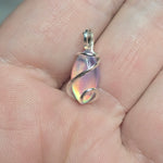 Aurora Opal Mini Cabochon Pendant in Sterling - Handmade Tension-Set Jewelry