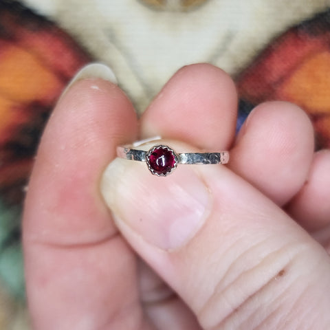 Garnet Stacking Ring in Sterling Silver Sz 6