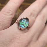 Rutile Quartz + Abalone Copper Ring sz 11 Copper - Natural Flash