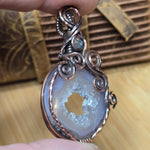 Purple Agate Geode Pendant – Quartz Crystal Portal in Antiqued Copper