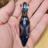 Blue Sodalite Labradorite Pendant – Copper Flow + Night Sky Flame