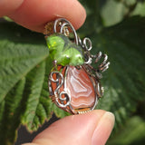 Swazi Rose Agate Pumpkin Pendant - Sterling Silver 14kt Gold Fill Czech Glass