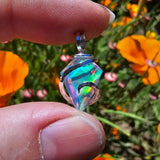 Faceted Rainbow Aurora Opal Pendant In Hammered Sterling Silver with 20 Inch Chain - Rock Your World 