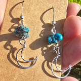 Kingman Turquoise Nugget Moon Earrings in Sterling Silver