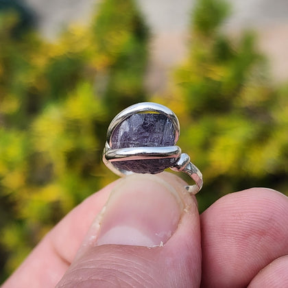 Rare Purple Tourmaline Ring sz 5.75 – Sterling Silver Natural Crystal