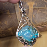 Moss Agate + Aurora Opal Triplet Shell Pendant – Carved Scallop in Antiqued Copper