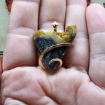 Raw Edge Metallic Oregon Bumblebee Marcasite Plume Agate Pendant in 14kt Yellow Gold Fill