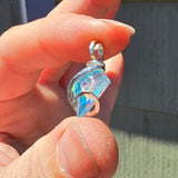 Rose Cut Rainbow Aurora Opal Pendant In Hammered Sterling Silver with 20 Inch Chain