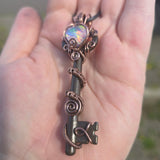 Skeleton Key with Rainbow Heart Aurora Opal Doublet Wire Wrapped Pendant