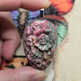 Carved Rhodonite Rose Pendant – Floral Stone Necklace