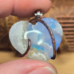 Sky Plume Agate Heart + Aurora Opal Pendant – Recycled Copper