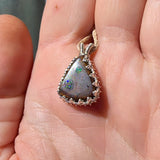 Green and Blue Spotted Boulder Opal Pendant in Sterling Silver