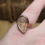 Raw Oregon Sunstone Crystal Ring Sz 7.5 in Hammered Copper