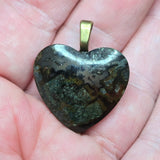 Marcasite Agate Heart Pendant - Dark Inclusions Antiqued Brass Tone Bail