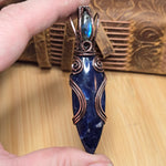 Blue Sodalite Labradorite Pendant – Copper Flow + Night Sky Flame