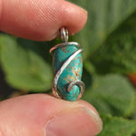 Bright Blue-Green Turquoise Pendant – Sterling Silver Forged Embrace