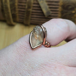 Raw Oregon Sunstone Crystal Ring Sz 7.5 in Hammered Copper