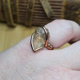 Raw Oregon Sunstone Crystal Ring Sz 7.5 in Hammered Copper