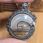 Gemshell Spiral Fossil Pendant - Agate + Quartz in Sterling