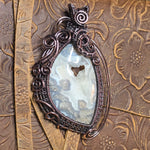 Plume Agate Pendant Heart Druzy Antiqued Copper Wire Wrapped
