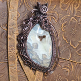 Plume Agate Pendant Heart Druzy Antiqued Copper Wire Wrapped