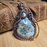 Widowmaker Plume Agate Pendant with Labradorite Accent - Antiqued Copper Wirewrap