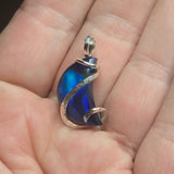Crescent Aurora Opal Moon Pendant in Sterling Silver - Deep Blue Flash