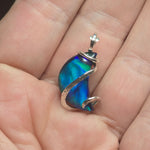 Crescent Aurora Opal Moon Pendant in Sterling Silver - Deep Blue Flash