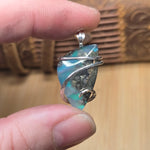 Teal Blue Marcasite Agate with Aurora Opal – Sterling Silver Pendant