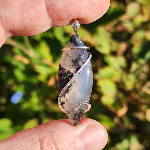 Lavender Moss Agate Pendant – Black Inclusions in Sterling Silver