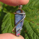 Boulder Opal Pendant Rainbow Fire - Hammered Sterling Silver