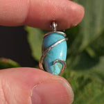 Sky Blue 10ct Turquoise Pendant - Hammered Sterling Silver