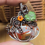 Moroccan Seam Agate Pumpkin Pendant - Copper Wire Wrap Setting