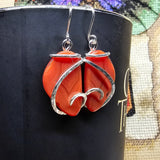 Bold Red Carnelian Agate Earrings in Hammered Sterling Silver