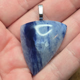 Blue Dumortierite Quartz Pendant - Indigo Shield Silver Tone Bail