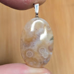 Petite Tube Agate Pendant – Soft Honey Orbs + Misty Light Silver Tone