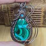 Malachite Chrysocolla Pendant - Intricate Wire Wrap Antiqued Copper