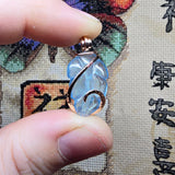 Carved Blue Aquamarine Leaf Wire Wrapped Pendant in 14kt Rose Gold Fill