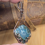 Moss Agate + Aurora Opal Triplet Shell Pendant – Carved Scallop in Antiqued Copper