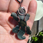 Lizard Green Moss Agate Carving Pendant in Copper